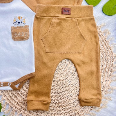 Conj. Body Manga Longa Baby Tigrinho e Calça - Caramelo